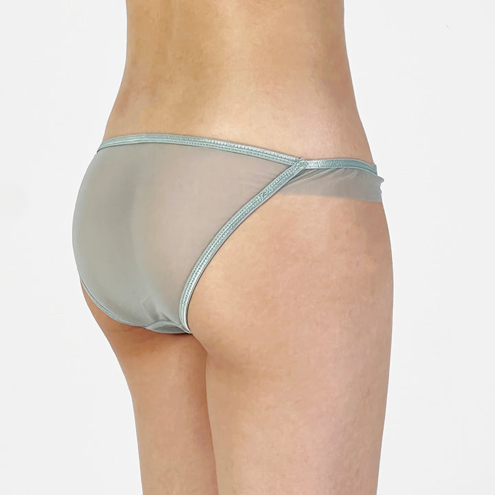 Sage Green Sheer Lace Low-Rise Panty with Satin Bows