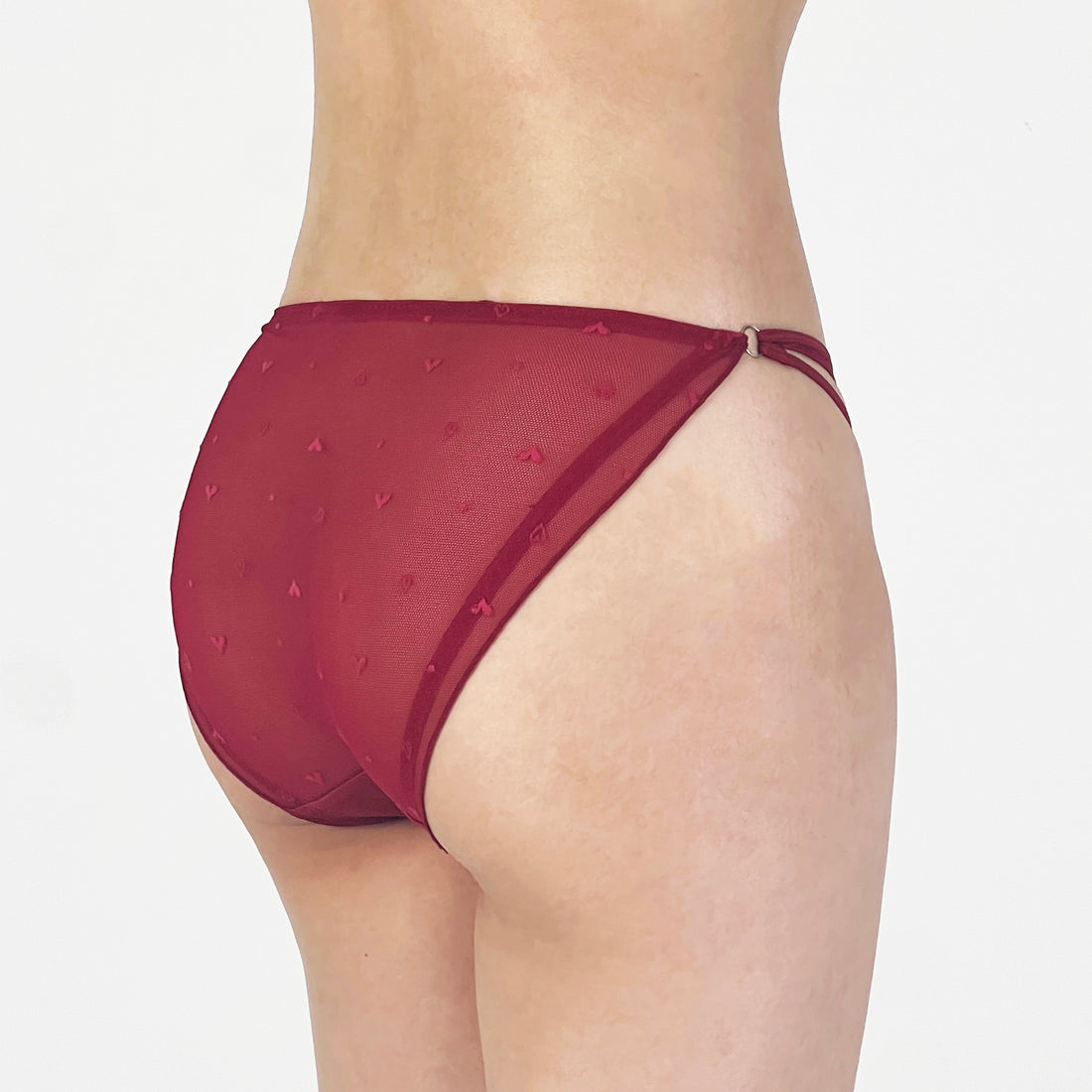 Wine Red Strappy Mesh Bikini Panty with Bow
