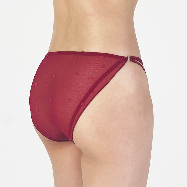 Wine Red Strappy Mesh Bikini Panty with Bow