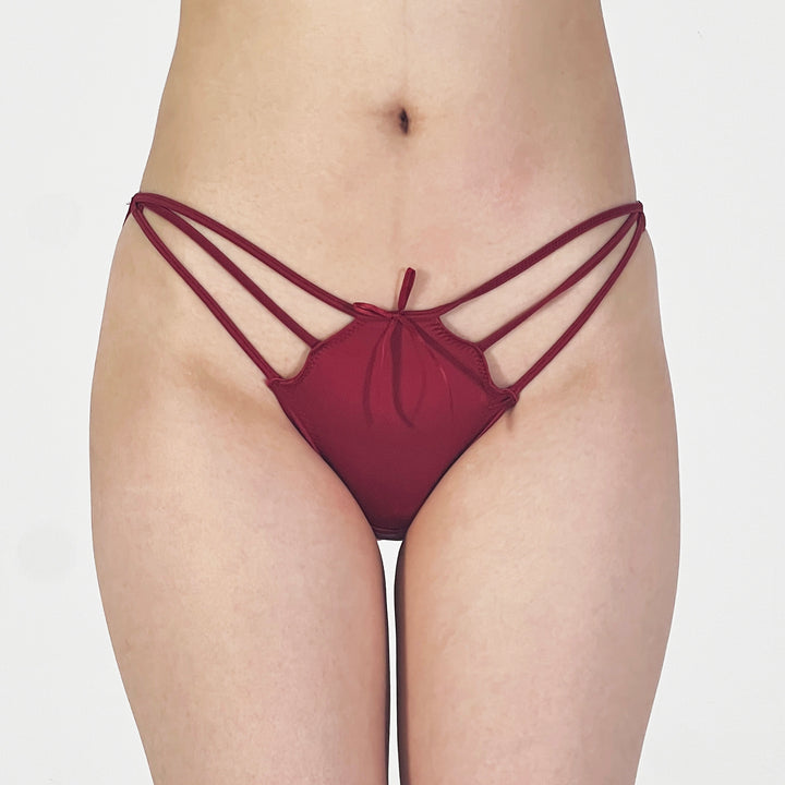 Wine Red Strappy Mesh Bikini Panty with Bow