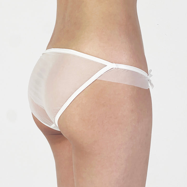 Ivory Sheer Lace Low-Rise Panty with Satin Bows