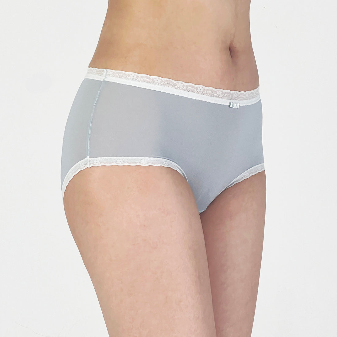 Powder Blue Sheer Boyshort Panty with Lace Trim