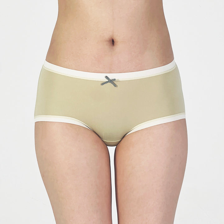 Olive Green Sheer Boyshort Panty with Contrast Trim