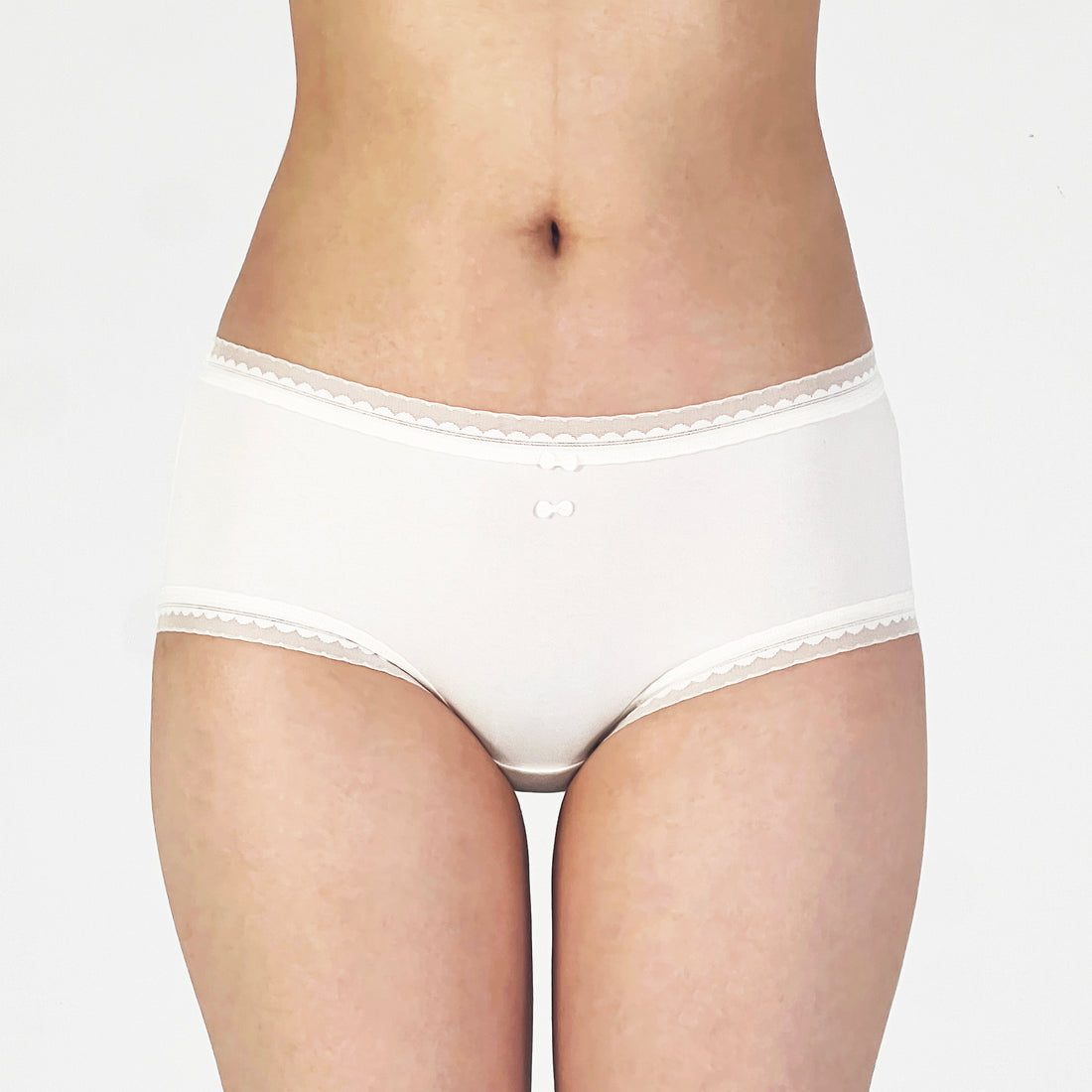 Ivory Cotton Boyshort Panty with Lace Trim