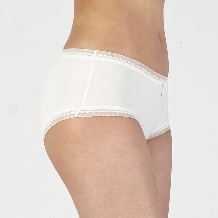 Ivory Cotton Boyshort Panty with Lace Trim