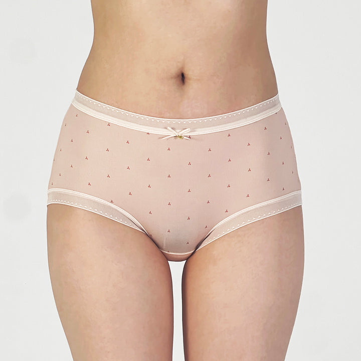 Blush Pink Printed Boyshort Panty with Satin Bow