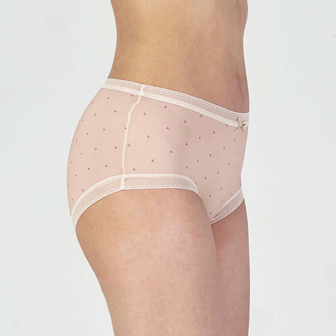 Blush Pink Printed Boyshort Panty with Satin Bow
