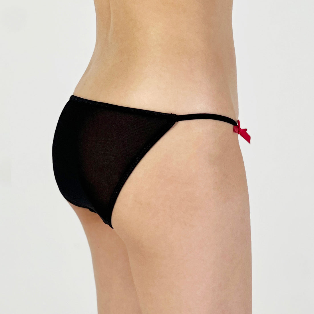 Black Cherry Lace Thong with Satin Bows