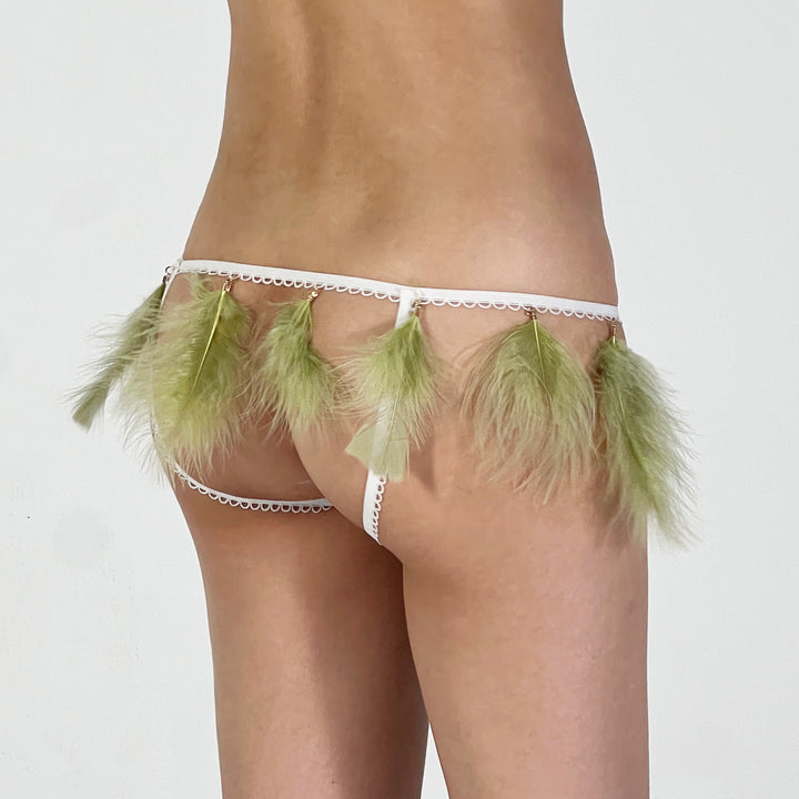 Feather Bloom Embroidered Thong