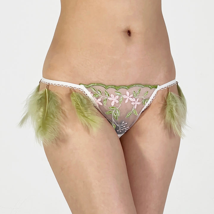 Feather Bloom Embroidered Thong