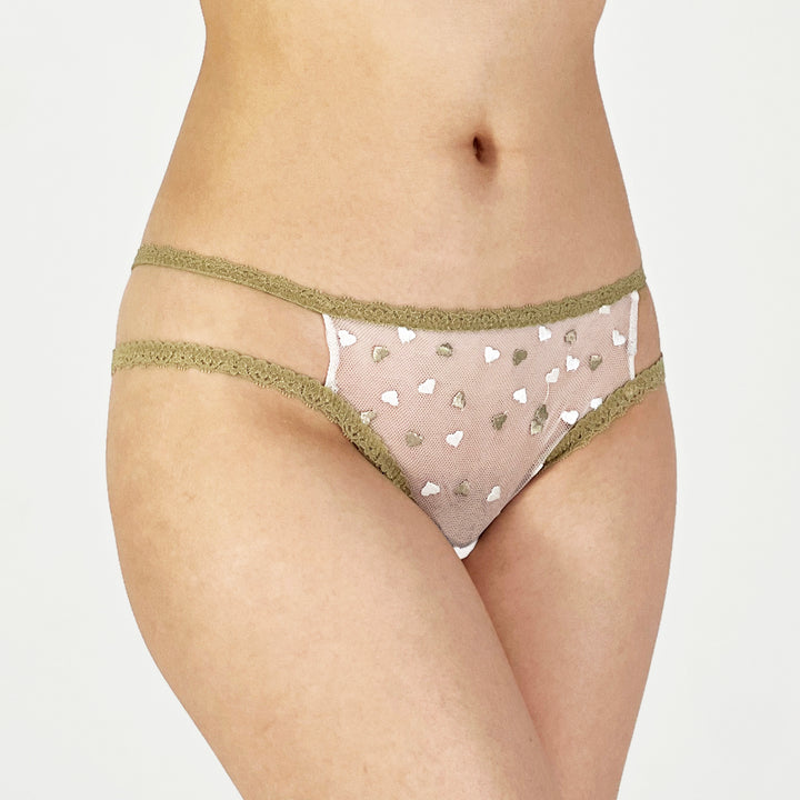 Olive Heart Mesh Double-Band Panty