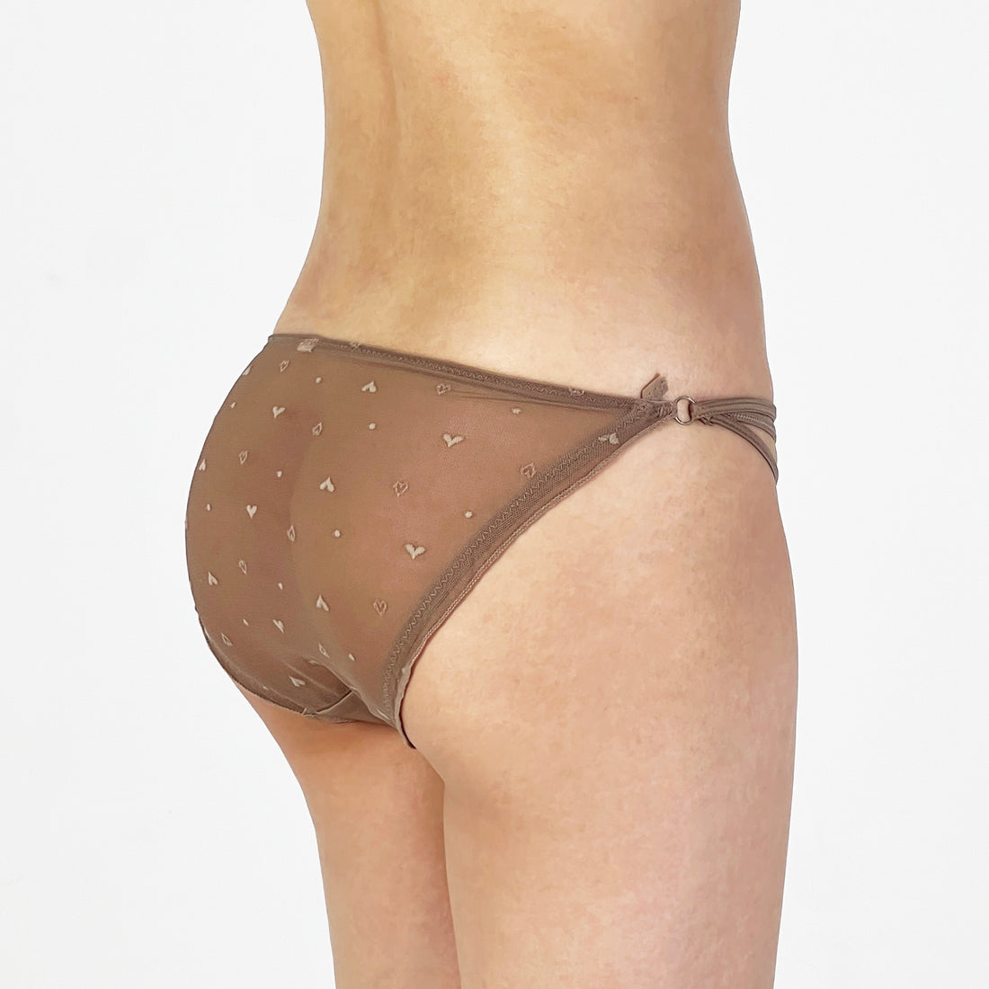 Mocha Sheer Heart Strappy Panty