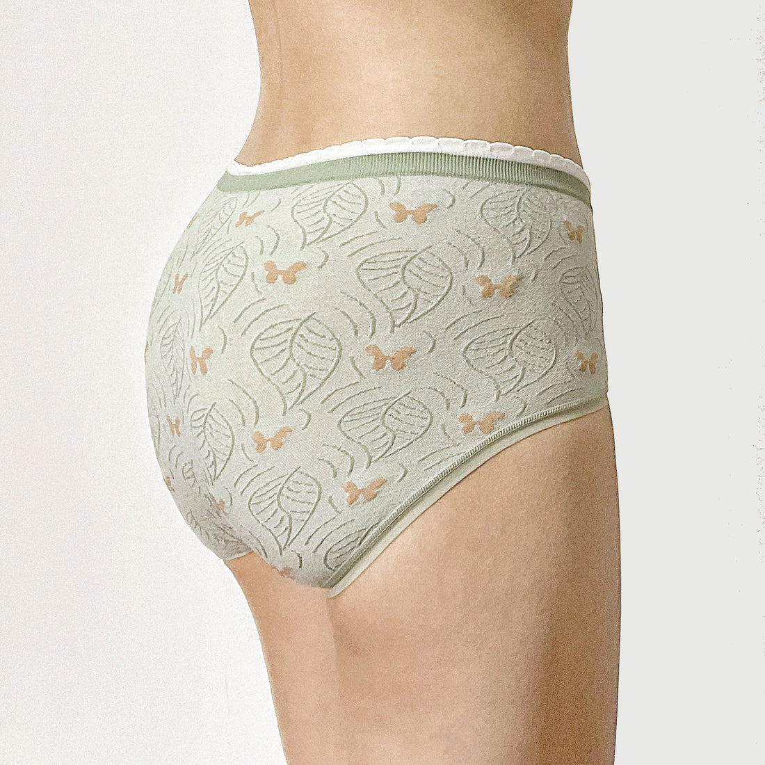 Light Green Leaf and Butterfly Mid-Rise Panty