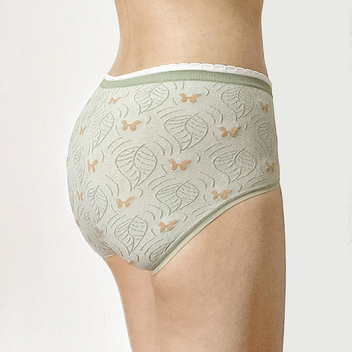 Light Green Leaf and Butterfly Mid-Rise Panty