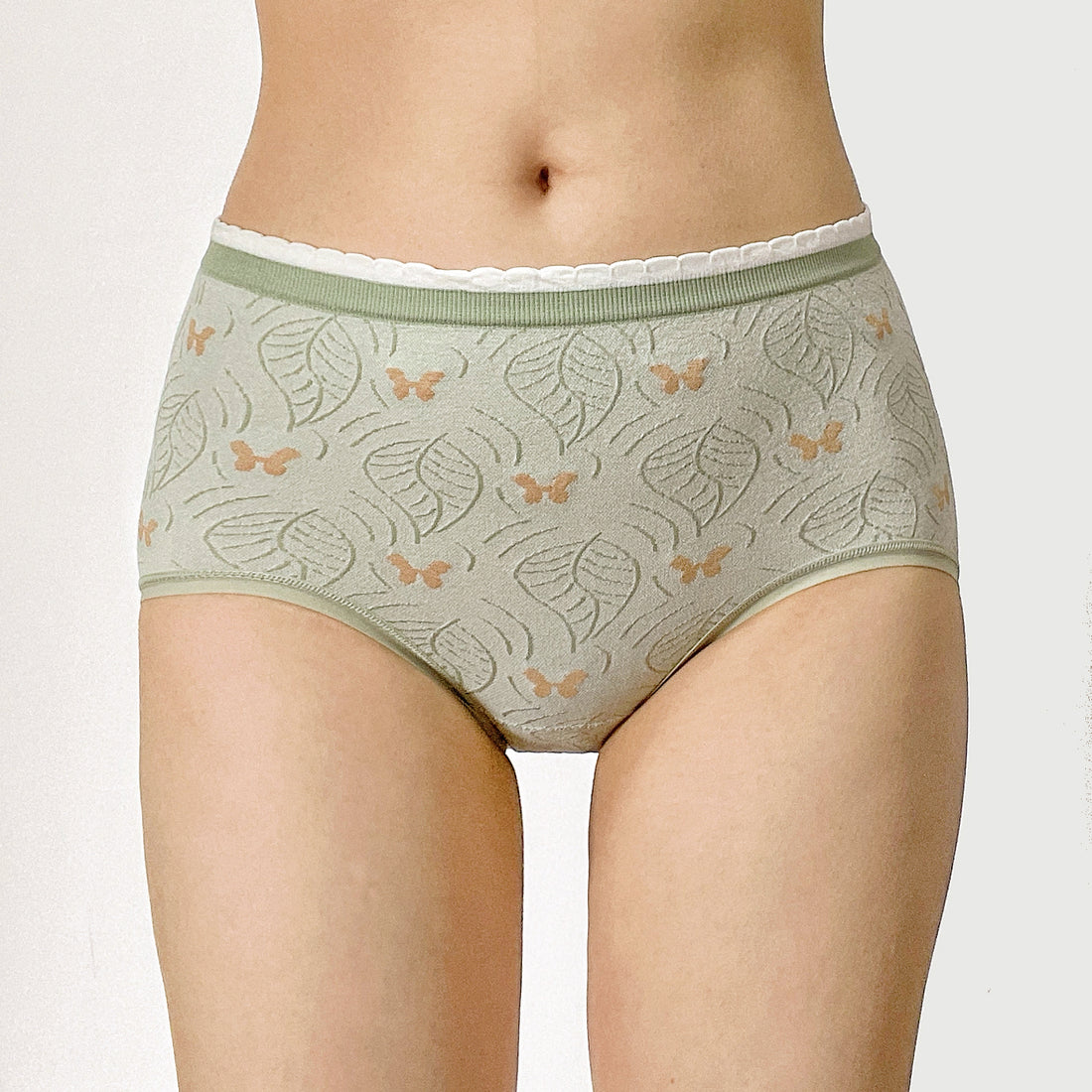 Light Green Leaf and Butterfly Mid-Rise Panty