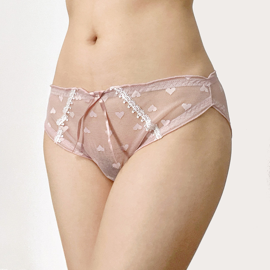 Pink Heart Mesh Lace Brief