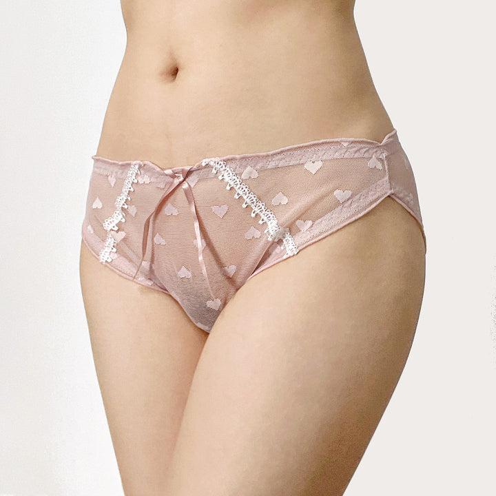 Pink Heart Mesh Lace Brief