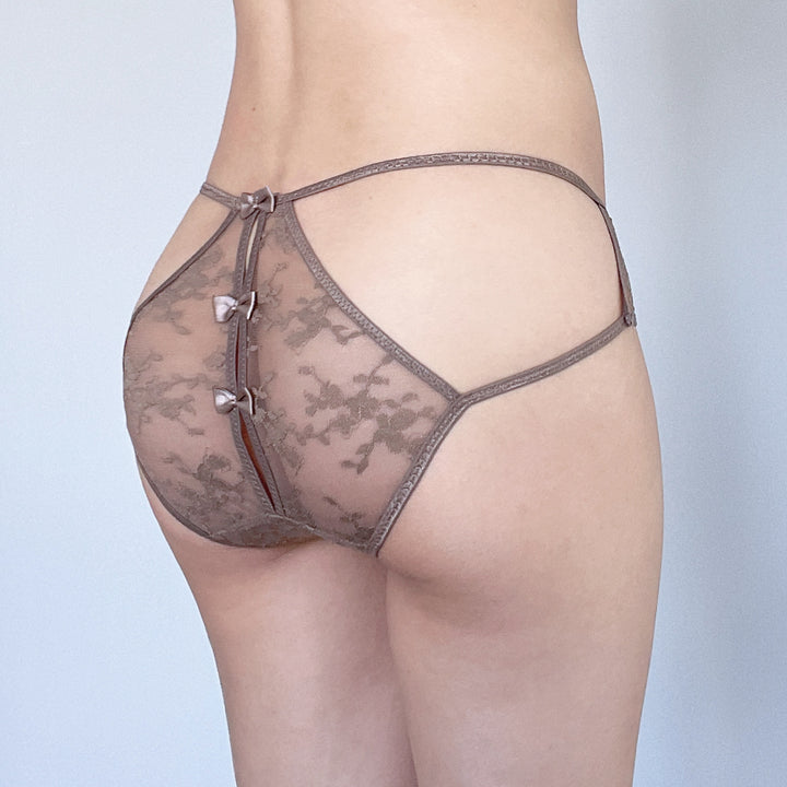 Taupe Sheer Lace Bow Briefs