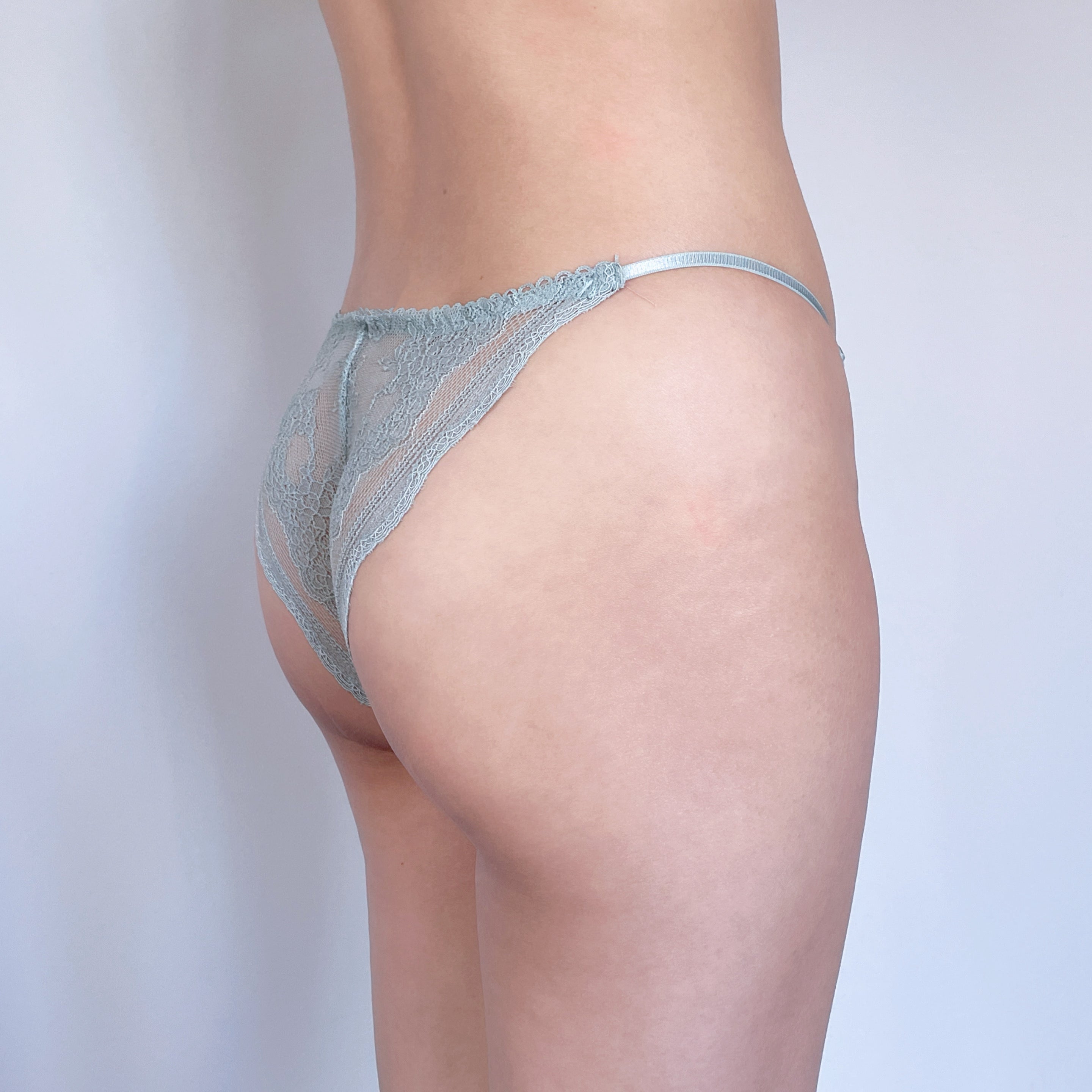 Sheer Sage Lace Thong with Adjustable Straps