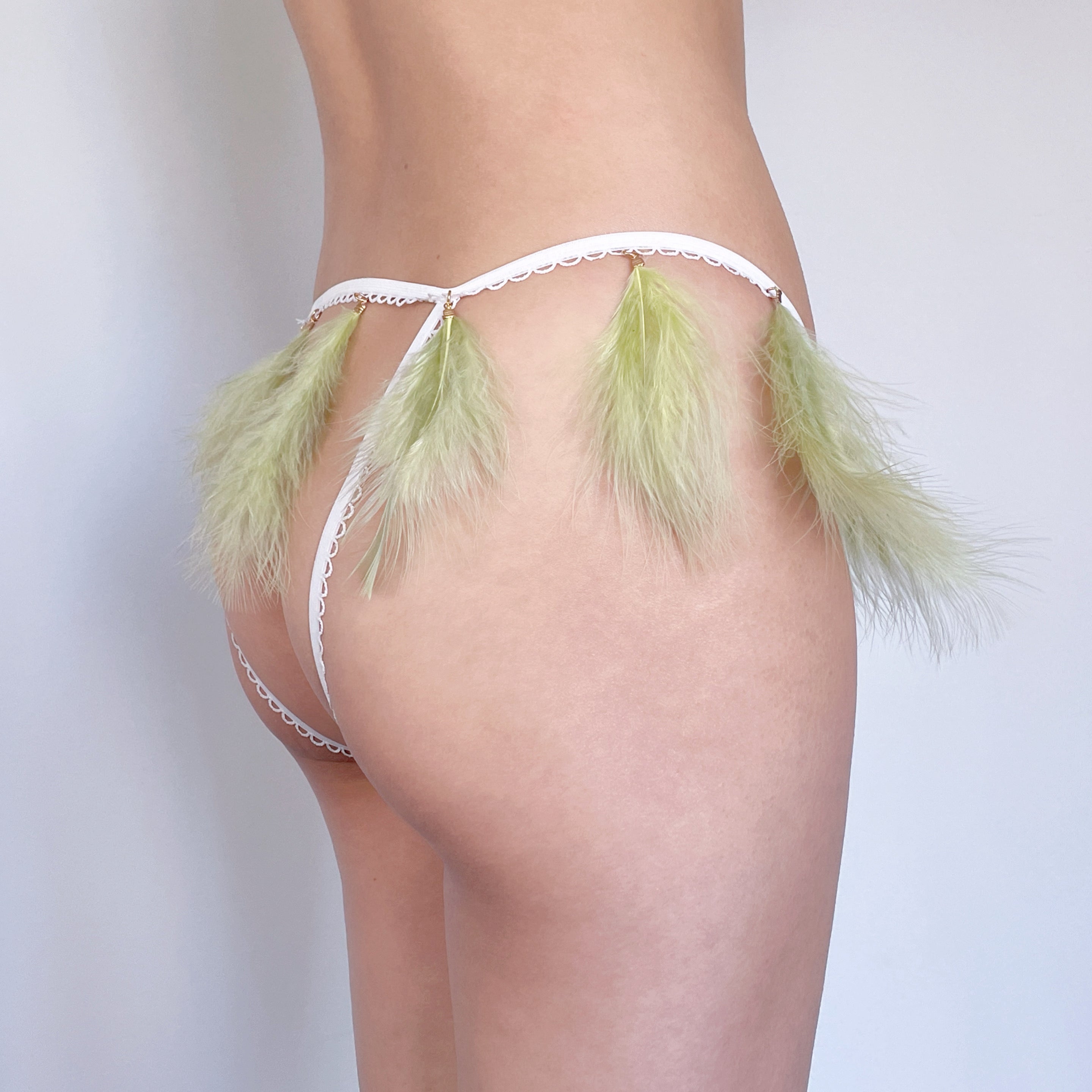 Feather Bloom Embroidered Thong