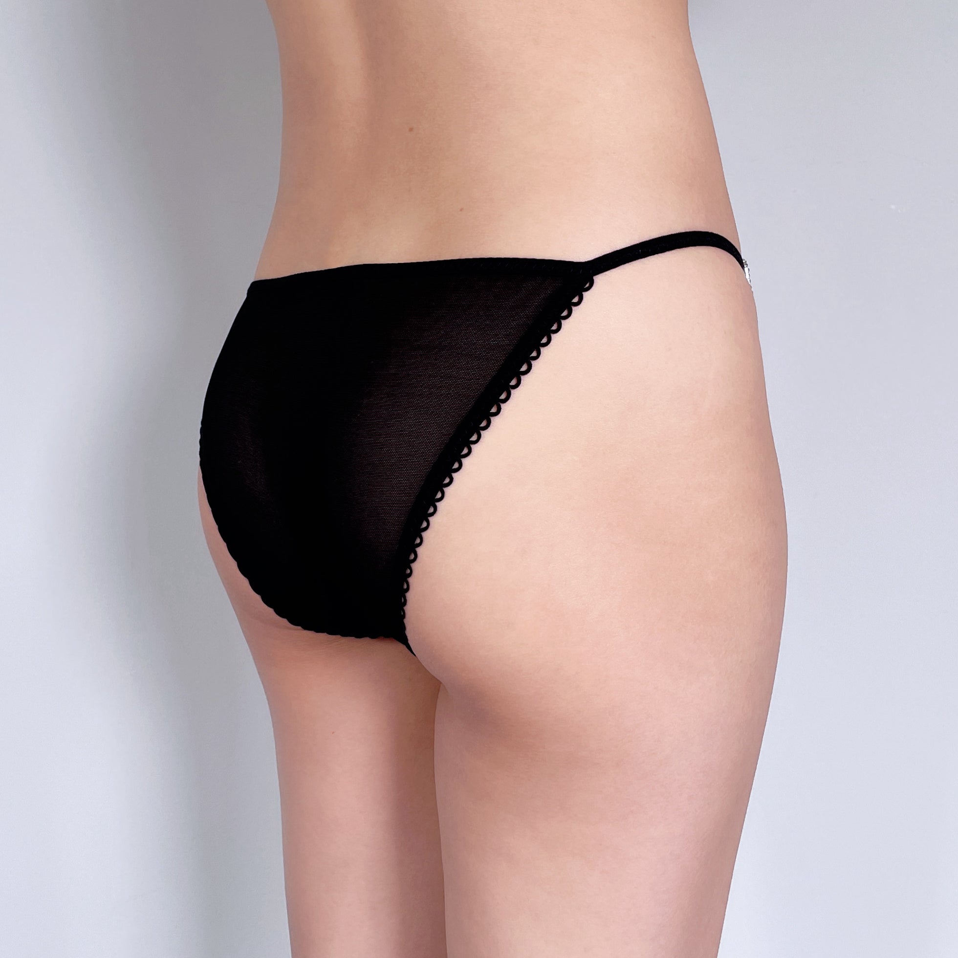 Black Glitter Heart Ring String Panty