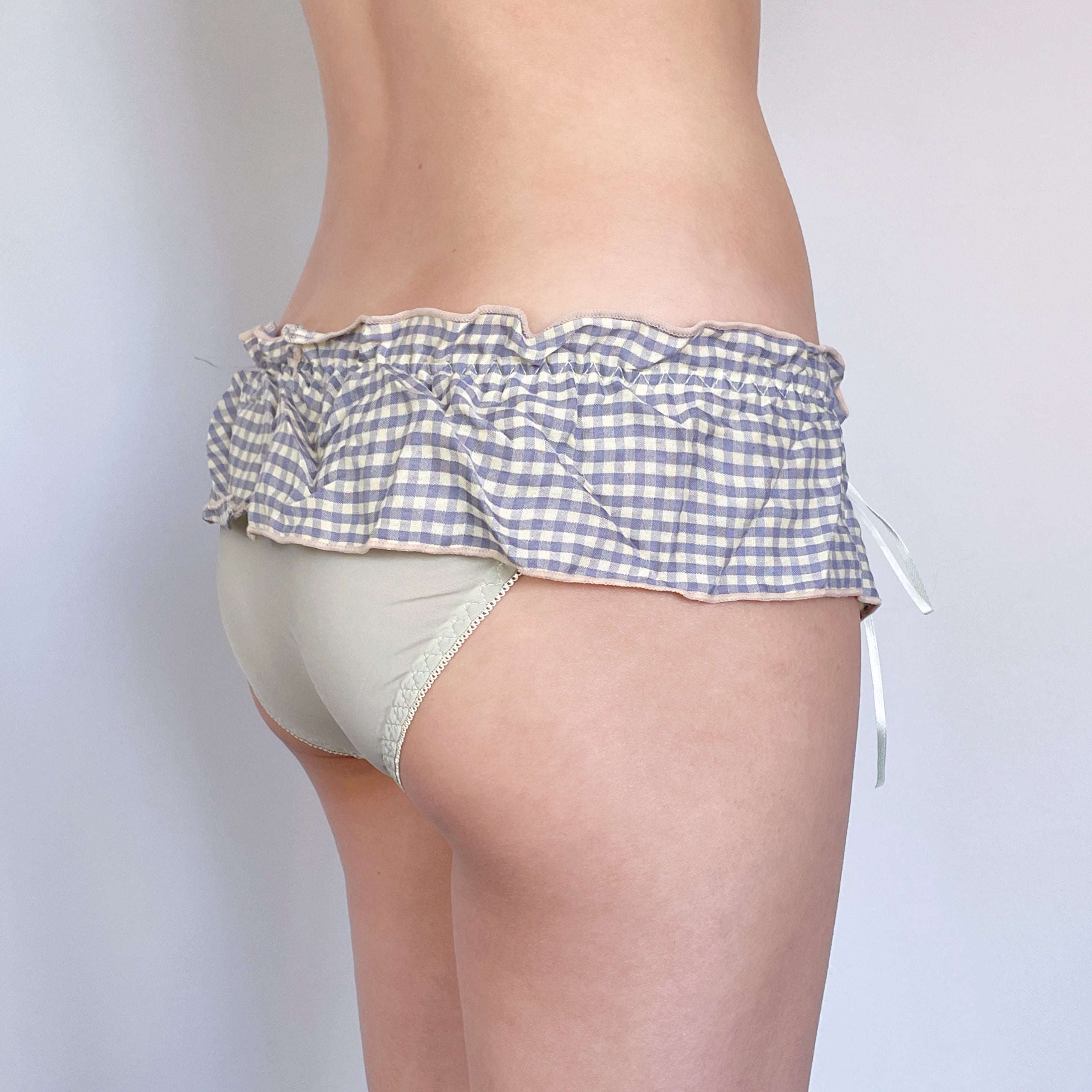 Gingham Ruffle Bow Panty – Beige Check